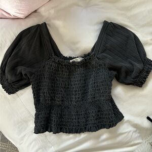 Free People Black smocked blouse